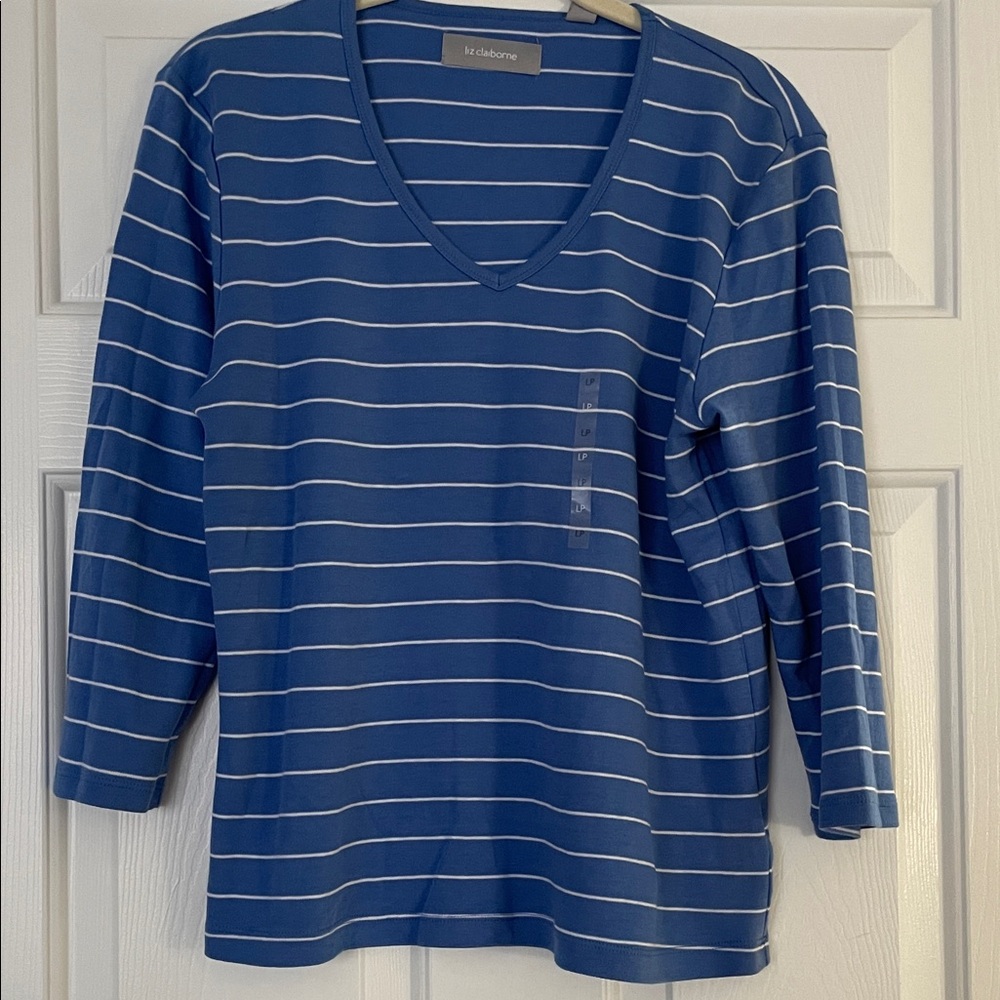 Liz Clairborne Women's Blue and White Striped Long Sleeve Top.
